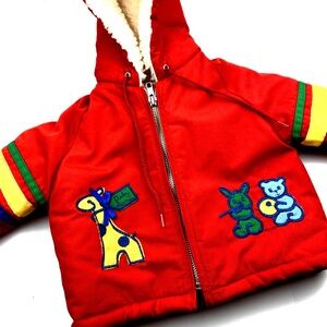 Weather Tamer Vintage Baby Jacket Size 12m Red Hooded Zip Unisex Winter
